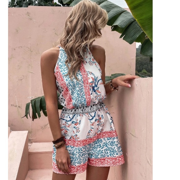 Boho Botanical Halter Romper - Picture 2 of 6